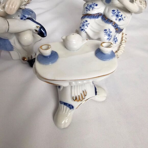 Vintage Porcelain Home Decor Tea Time Table Victorian Couple Figurine Set - Picture 11 of 15